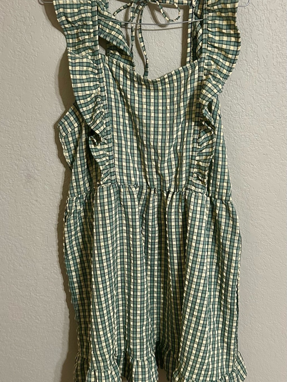 wild fable Green and Cream Gingham Ruffle Sundress